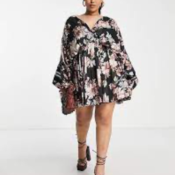 ASOS Curve | Dresses | Asos Design Curve Floral Print Long Sleeve Satin ...